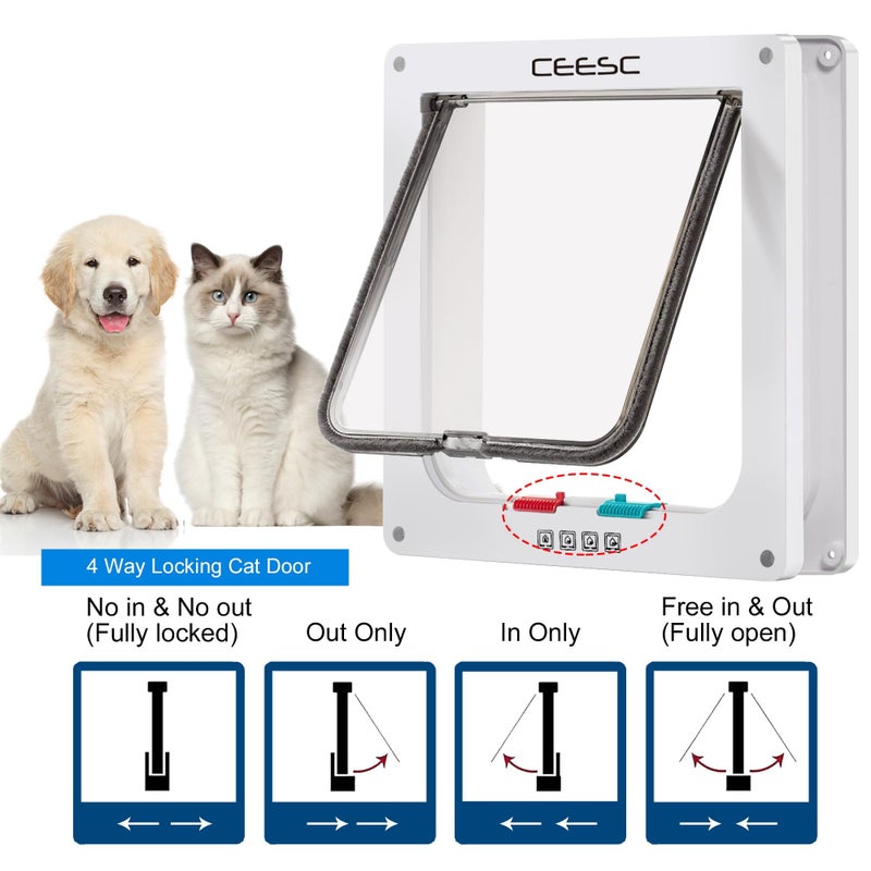 CEESC Cat Flap Door Magnetic Pet Door with 4 Way Lock for Cats, Kitties and Kittens, 3 Sizes and 2 Colors Options (M- Inner Size: 6.18"(W) x 6.30"(H), White) - Image 4